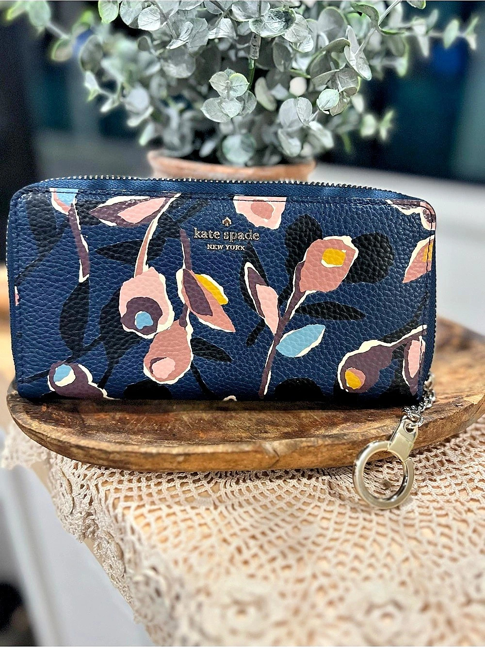 kate spade new york Floral Zip Wallet in Blue & Pink Like New